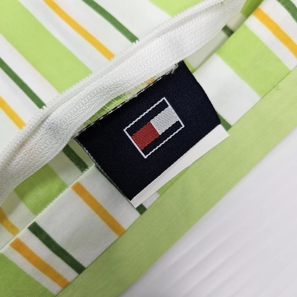 Tommy Hilfiger Pillow Cover Spring Green & Yellow Stripe Zipper 100% Cotton